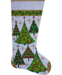 Gold Christmas Trees Stocking