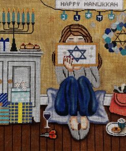 Hanukkah Stitching Girl