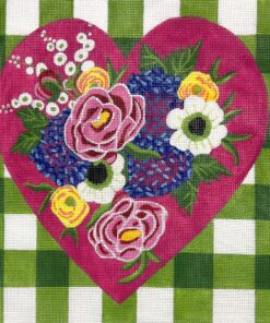 Green Gingham Floral Heart