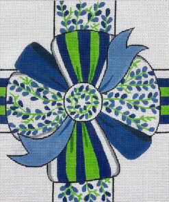Blue and Green Floral Bow