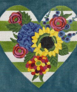 Green/White Stripe Floral Heart