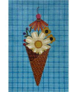 Floral Waffle Cone - Teal